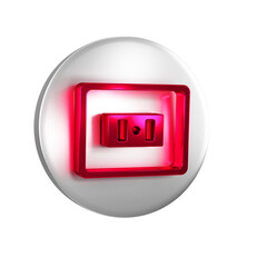 Red Electrical outlet icon isolated on transparent background. Power socket. Rosette symbol. Silver circle button.