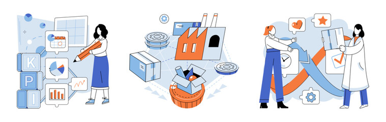 Quality control. Vector illustration. Safety checks are conducted to minimize potential risks The examination product involves comprehensive quality assessments The quality control concept emphasizes