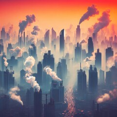 Photo a factory is showing smoke coming out of it.Save planet. environmental problems background