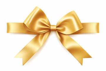 decorated bow isolated on white.A decorative golden bow with ribbons isolating on a white background, perfect for Christmas, Valentine's Day, or birthday gifts.