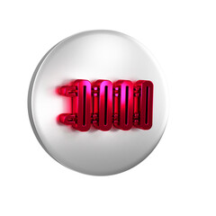 Red Heating radiator icon isolated on transparent background. Silver circle button.