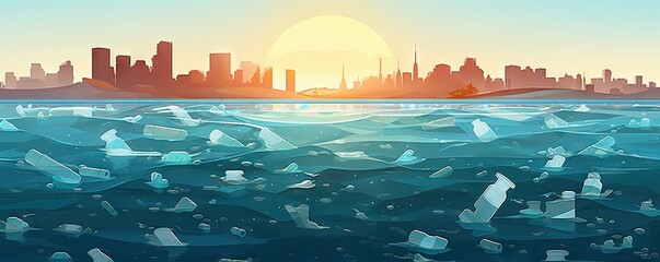 Plastic ocean. Fish among plastic bags polluting the sea. Microplastics contaminate seafood. AI generated illustration