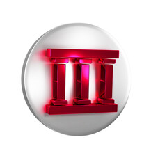 Red Prison window icon isolated on transparent background. Silver circle button.