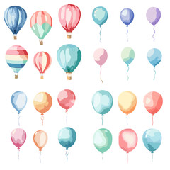 balloon, birthday, party, celebration, balloons, decoration, vector, fun, holiday, air, color, helium, illustration, colorful, yellow, toy, pink, red, green, orange, fly, flying, happy, design, blue
