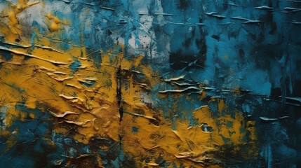 Abstract yellow and blue paint background. Oil painting texture