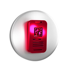 Obraz premium Red Online ticket booking and buying app interface icon isolated on transparent background. E-tickets ordering. Electronic train ticket on screen. Silver circle button.