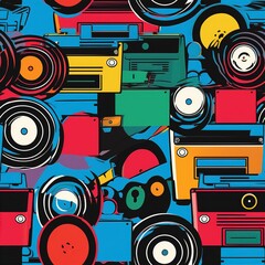 Fototapeta premium Turntable and records are still held a niche market, particularly among DJs and audiophiles in the 1990s