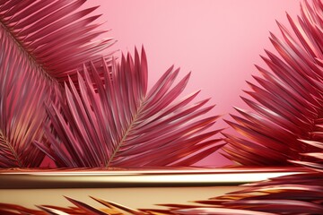 Tropic leaves on pink background template banner - 678751907