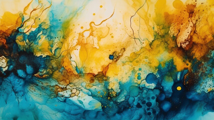 Abstract yellow and blue paint background. Watercolor texture pattern