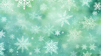 Fototapeta na wymiar a green and white snowflake background with white snow flakes on the top of the snowflakes and the bottom of the snowflakes on the bottom of the snowflakes.