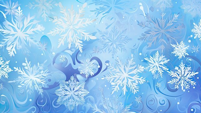  a blue background with white snowflakes and swirls on the bottom of the image and a blue background with white snowflakes and swirls on the bottom of the image.