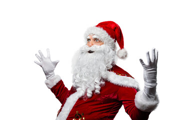 Attractive, smiling Cool Santa Claus isolated on free PNG Background - Positive Christmas or New...