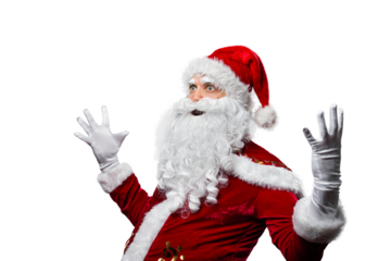Attractive, smiling Cool Santa Claus isolated on free PNG Background - Positive Christmas or New Year concept.