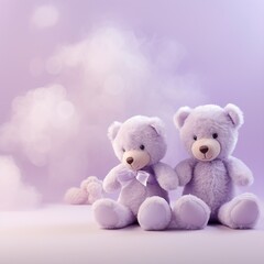 pastel violet background template with 2 teddy bears , AIgenerated 