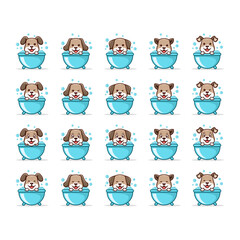 Brown Petwash Cute Dog Logo Icon Vector Design Template