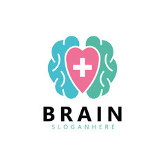 Brain heart and love logo design inspiration