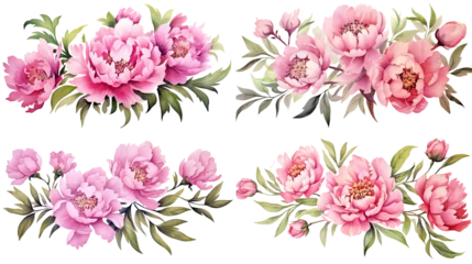 Möbelaufkleber Watercolor pink flowers ornament set. Hand drawn isolated on transparent background. © gusion