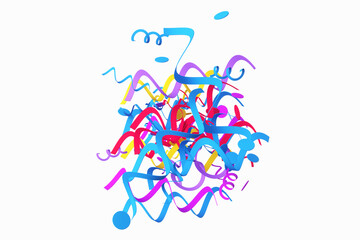 Close-up of abstract holiday confetti with cube shape on white background. 3d rendering illustration