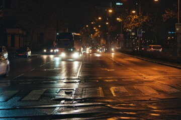 rainy street at night in Vienna
