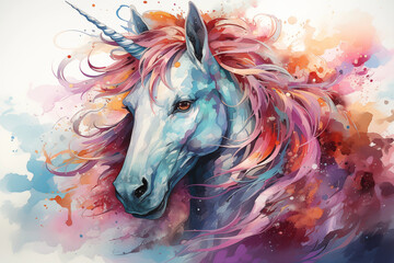 Obraz na płótnie Canvas Wonderful watercolor style unicorn colorful illustrated