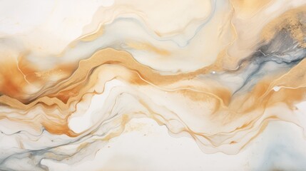 White and gold liquid marble ink painting textures. Liquid waves of oil painting in white and gold with splashes of gold paint for added elegance.