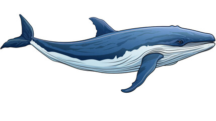 Obraz premium Blue Whale cartoon natural colors, black outline on white background