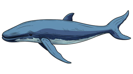 Obraz premium Blue Whale cartoon natural colors, black outline on white background