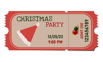 Christmas Party Ticket. Designer ticket with Christmas attributes