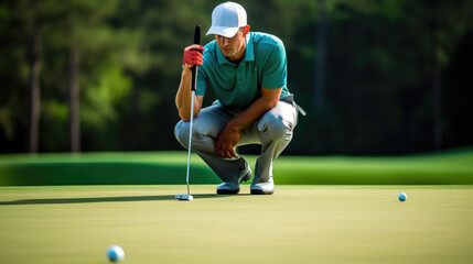 golfer taking a precise putt generative ai - obrazy, fototapety, plakaty