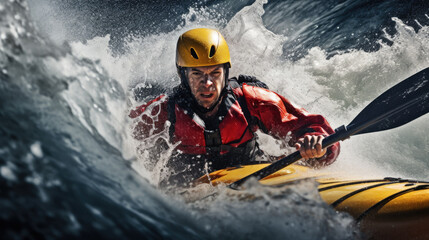 Fototapeta na wymiar kayaker navigating rough waters generative ai