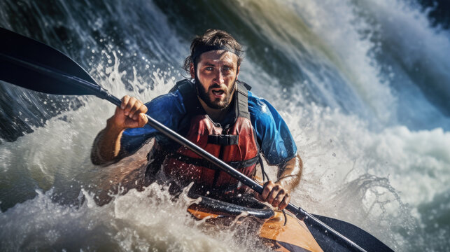 kayaker navigating rough waters generative ai