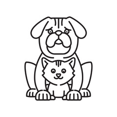 Obraz premium Large dog and small cat vector line icon for International Spay Day on February 25. Cute pets symbol.