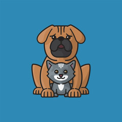 Large dog and small cat vector illustration for International Spay Day on February 25. Cute pets symbol.