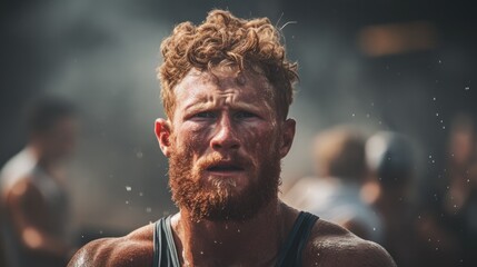 rower in a race, sweat and determination visible on their face generative ai