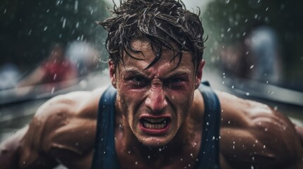 rower in a race, sweat and determination visible on their face generative ai - obrazy, fototapety, plakaty