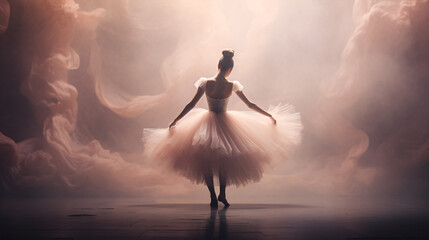 A mesmerizing slow-mo snap showcasing supple ballet dancers executing a pas de deux with a dreamy...