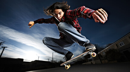 skateboarder performing a trick generative ai - obrazy, fototapety, plakaty