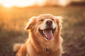 Fototapeta premium Smiling Labrador dog outdoor. Generative AI