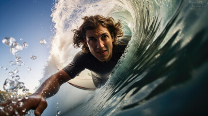 Fototapeta premium surfer catching a tube wave generative ai