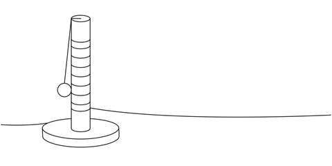 Cat tower, cat scratch post one line continuous drawing. Animals accessories, pet toy supplies continuous one line illustration.