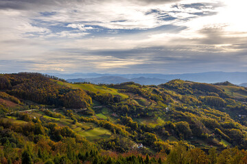 Fototapeta na wymiar Landscape in Serbian mountains Tara on autumn with bright colors