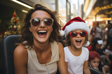 family with christmas hats in sao paulo brazil