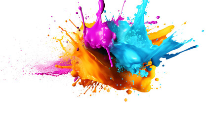 colorful rainbow holi paint color powder explosion, splash isolated on white background - Generative AI 