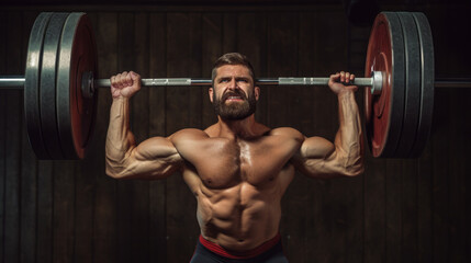 Fototapeta na wymiar weightlifter mid-lift, showcasing their determination and strength generative ai