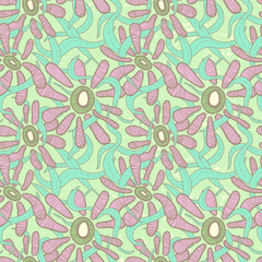 Surreal seamless artwork with hand drawn flower and leave patterns