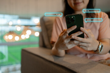 The concept of chatting and commenting on social media with friends on online platforms, commenting on posts to interact and express opinions together, chatting and sending messages on applications.