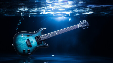 electric guitar in blue blue water