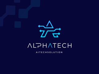 Digital Analysis Network Connection Modern Initial Letter A Pixel Data Circuit Wire Link Line logo design