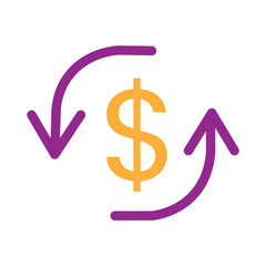 currency exchange icon, trade, return or swap money, cash back cycle, thin line web symbol on white background - editable stroke vector illustration