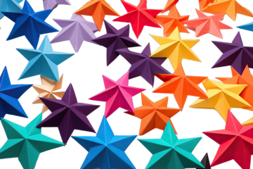 Pile Full Color Paper Stars Flying On Transparent Background